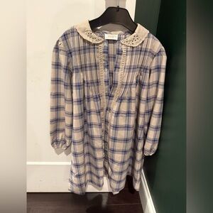 Plaid Kids Formal Dress with Lace Collar